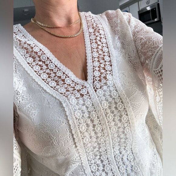Candies Women Blouse Kimono Embroidered Lace Stretch Beige Ivory size small - Picture 1 of 6